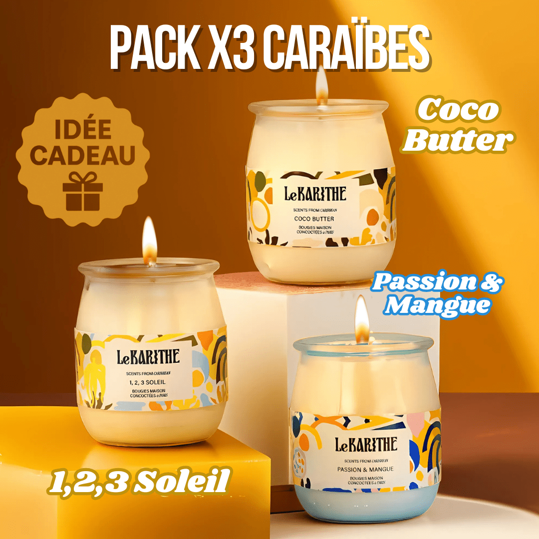 Pack de Trois Bougies - Caribbean Style (Passion Mangue, Coco butter, 123 Soleil)