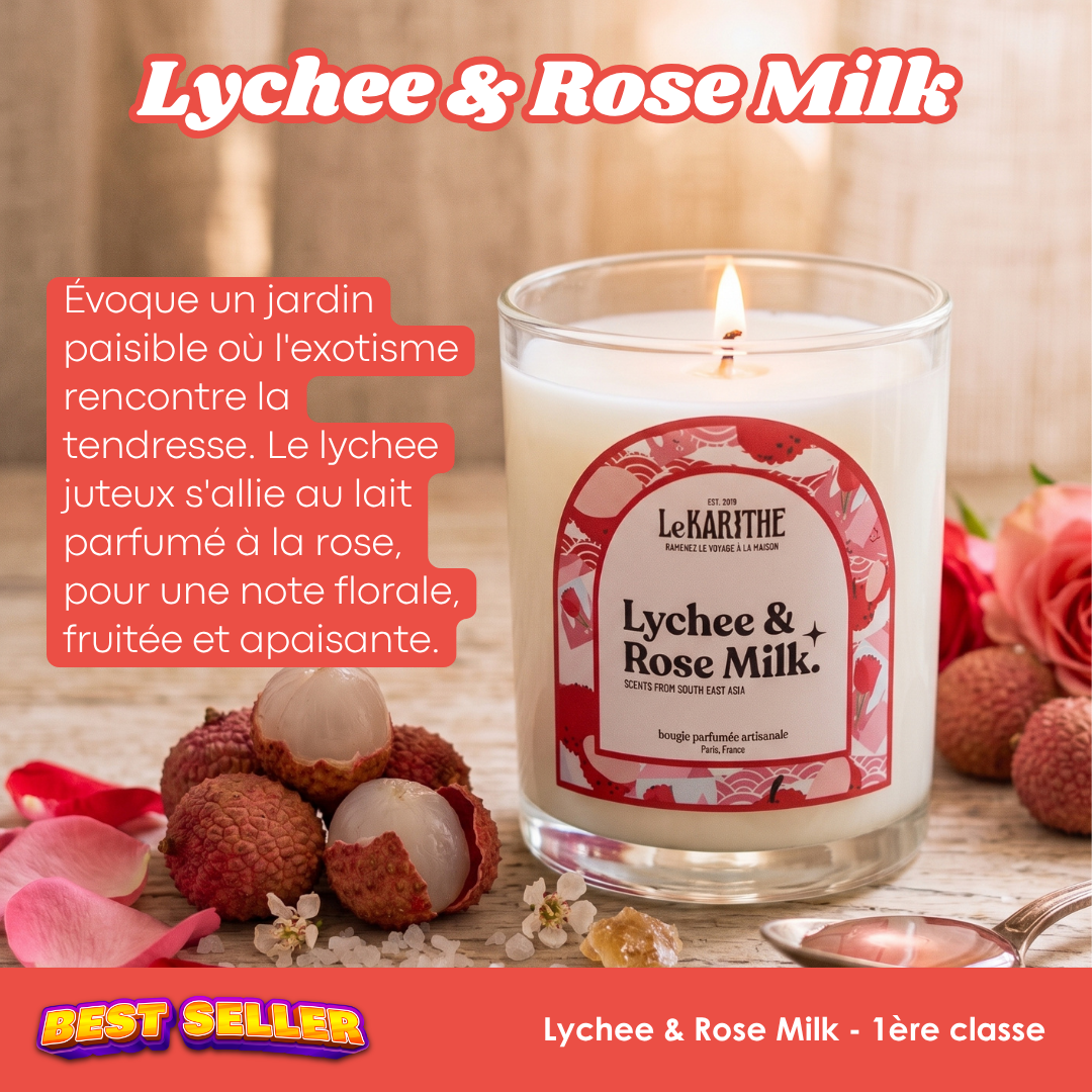 Bougie parfumée Lychee & Rose Milk en grand format 1ère Classe 190g, Le Karithé – photo 2