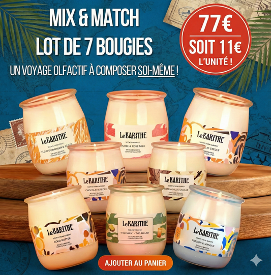 Mix & Match lot de 7 bougies parfumées Le Karithé, dont 1 offerte – photo produit