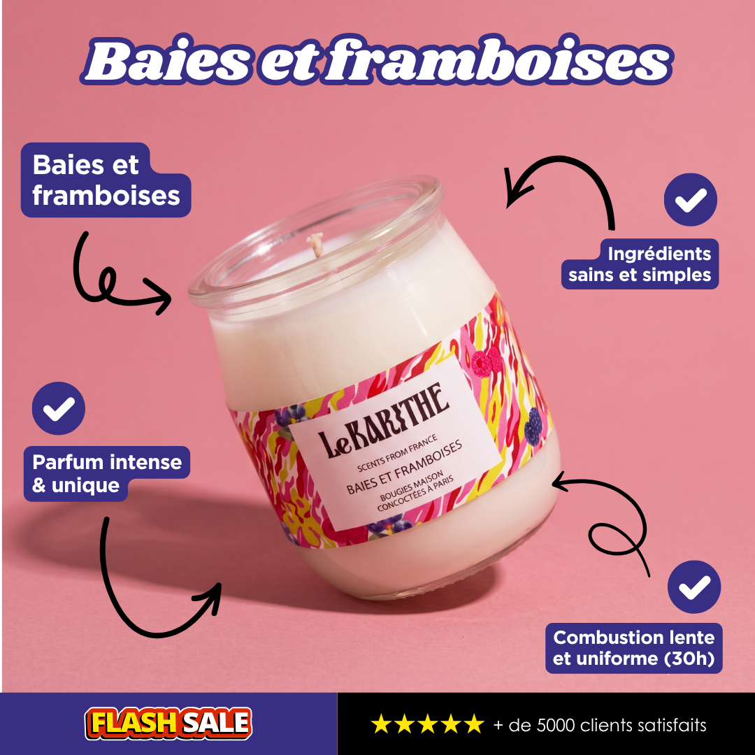 Bougie parfumée Baies & Framboises Le Karithé en pot yaourt 110g – photo produit