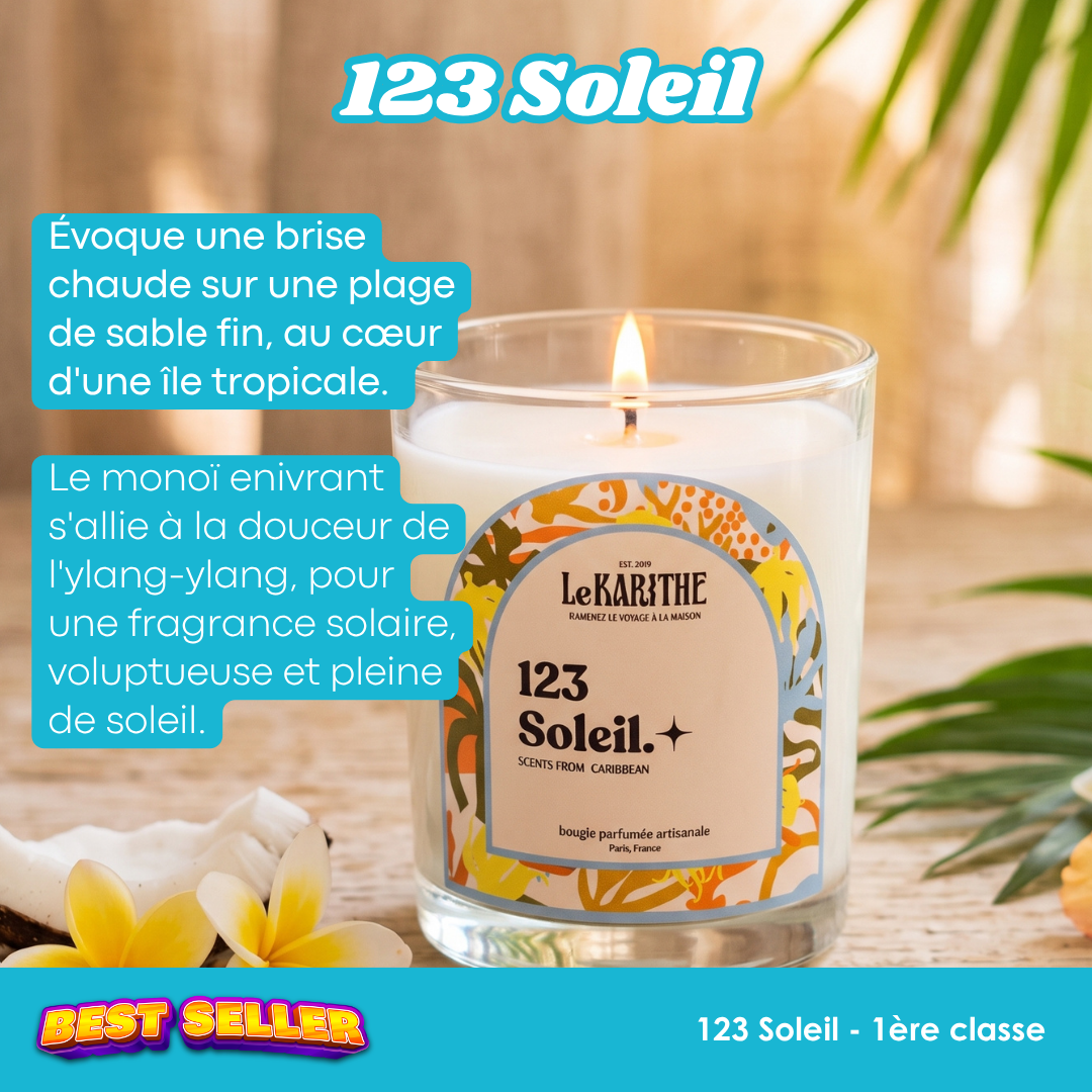 Bougie parfumée 1 2 3 Soleil en grand format 1ère Classe 190g, Le Karithé – photo 2