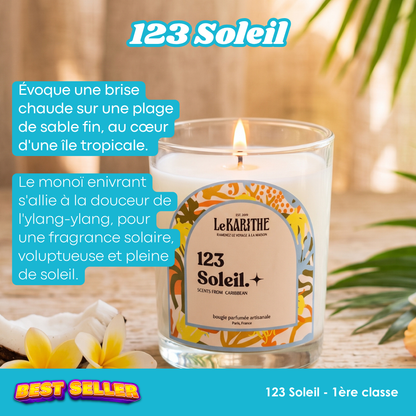 Bougie parfumée 1 2 3 Soleil en grand format 1ère Classe 190g, Le Karithé – photo 2